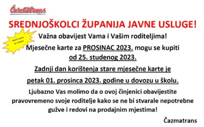 Obavijest za učenike putnike i njihove roditelje