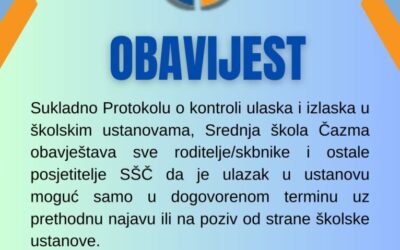 Obavijest o kontroli ulaska i izlaska iz škole