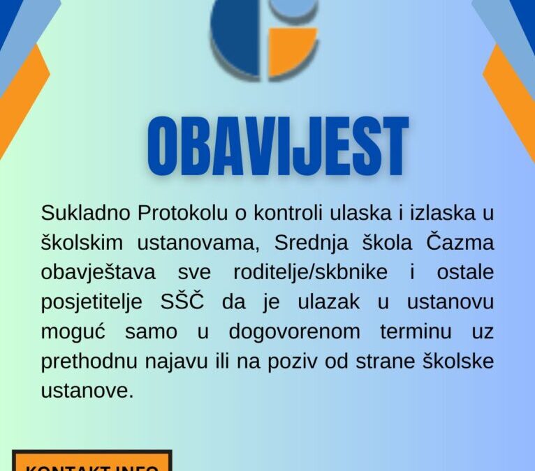 Obavijest o kontroli ulaska i izlaska iz škole